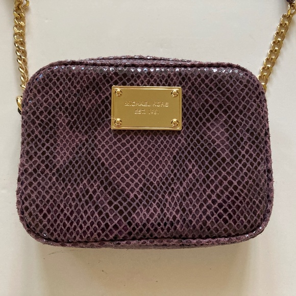 Michael Kors Purple Snake Embossed Leather Jet Set Crossbody Bag/32S12JSC1E/NEW - Picture 6 of 9
